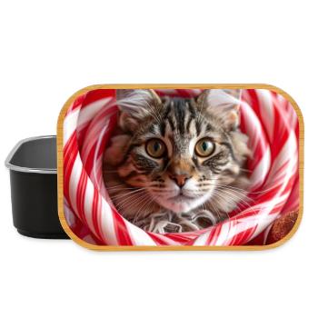 Weihnachtskatze zwischen Zuckerstangen - Lunch Box - Schwarz - Vorne