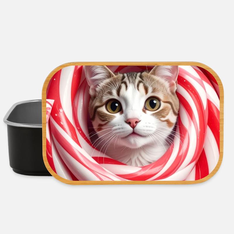 Christmas cat in Peppermint candy - Lunch Box - black