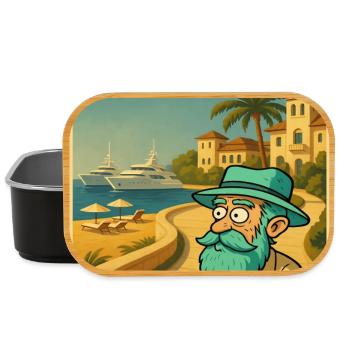 Art Deco Travel Poster with Grandpa at the Mediterranean Sea - Lunch Box - black - Front