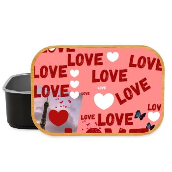 Paris and Love: Typographic Love Collage - Lunch Box - black - Front
