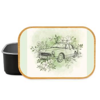 Voiture vintage avec cadre fleuri - Boîte à goûter - noir - Devant