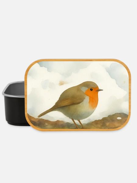 Rotkehlchen im Aquarell Stil - von Jörg Langhans - Lunch Box - Schwarz