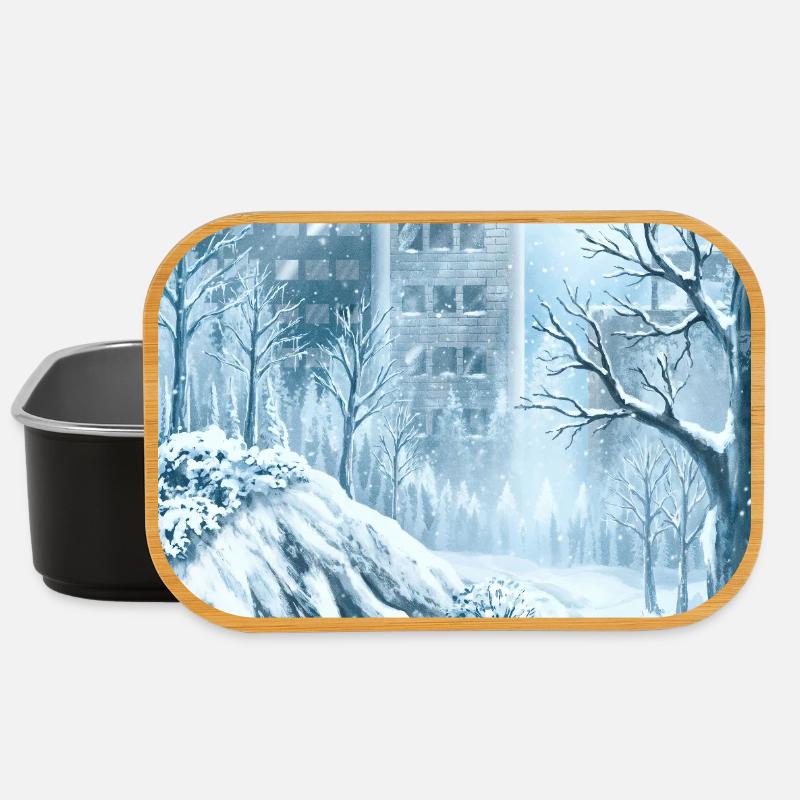 Snowy Winter Blue Town - Lunch Box - black