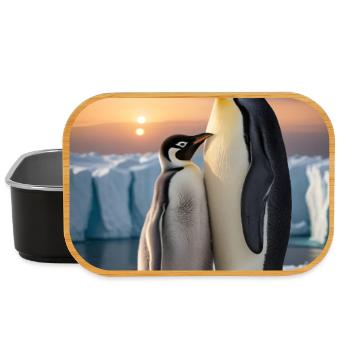 Pinguin mit Jungtier auf Eisscholle am Südpol - Lunch Box - Schwarz - Vorne