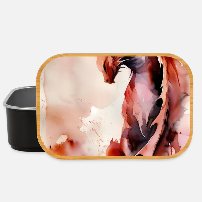 Red Watercolor Dragon - Lunch Box - black