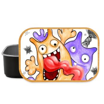 Humorvoller Monster-Druck mit Schnurrbart - Lunch Box - Schwarz - Vorne