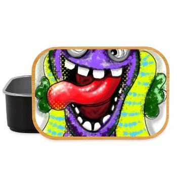 Bunter Cartoon Monster mit Riesenzunge - Lunch Box - Schwarz - Vorne