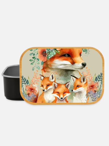 Fox family in flower wreath - Lunch Box - black