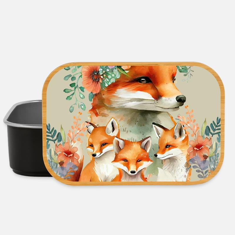 Fuchsfamilie im Blumenkranz - Lunch Box - Schwarz