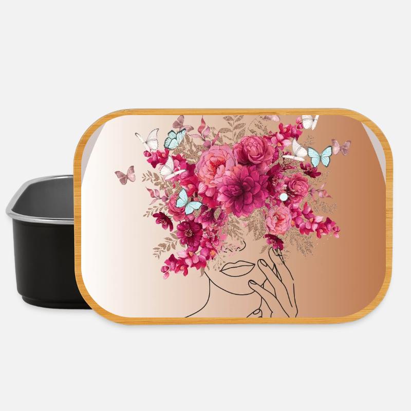Tête de fleur avec couronne de papillon - Boîte à goûter - noir
