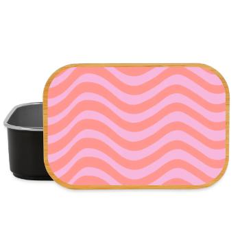 Stripe Wave Pattern - Pink Customizable - Lunch Box - black - Front