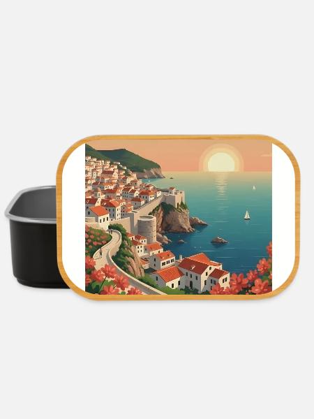Croatian Coastal Idyll Sunset - Lunch Box - black