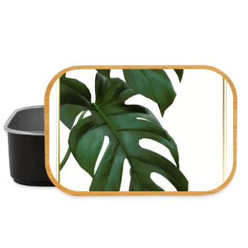 Monstera Tropical Leaves in Gold Frame - Lunch Box - black - Front