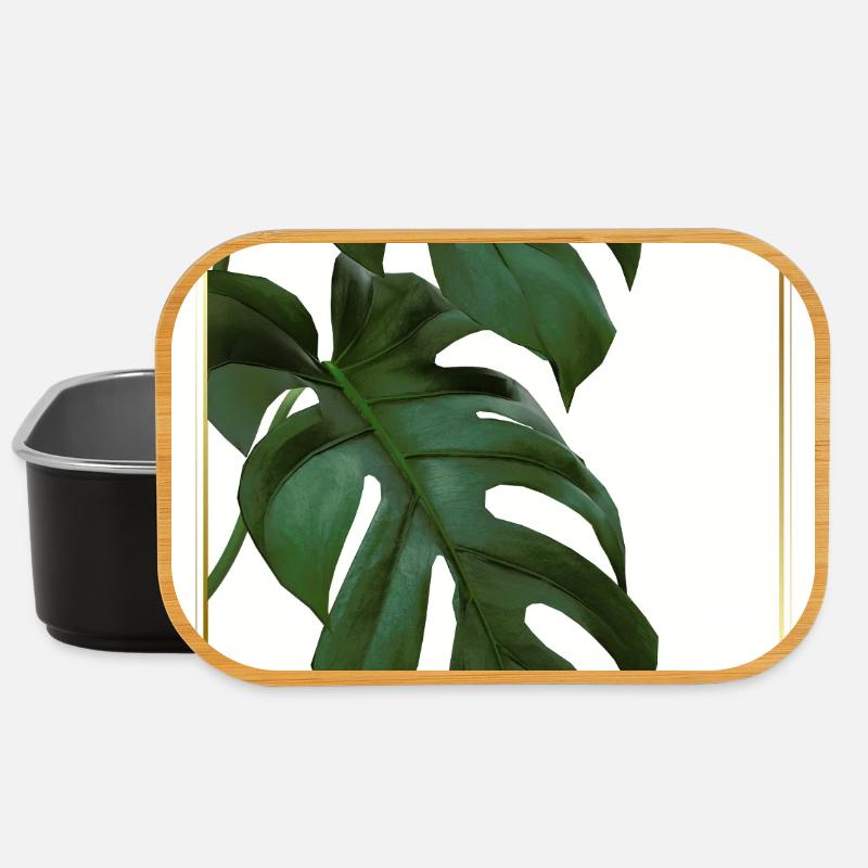 Monstera Tropenblätter im Goldrahmen - Lunch Box - Schwarz