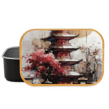 Pagode Aquarelle Zen Soleil - Boîte à goûter - noir - Devant