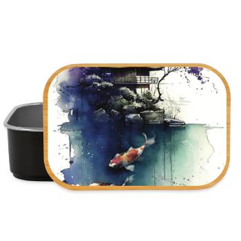 Pagode Aquarelle Koi et Cerisier - Boîte à goûter - noir - Devant