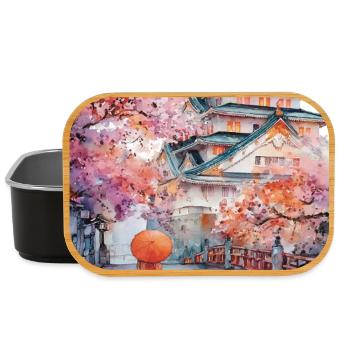 Japanese pagoda and cherry blossoms - Lunch Box - black - Front