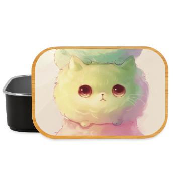 Pastel Cat in Rainbow Pile - Lunch Box - black - Front