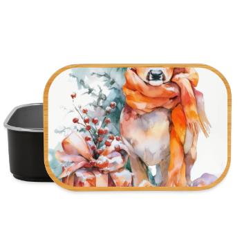 Cerf hivernal aquarelle avec cadeaux - Boîte à goûter - noir - Devant