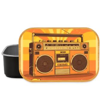 Vintage-Boombox-Illustration, die warme, groovige Strahlung ausstrahlt - Lunch Box - Schwarz - Vorne