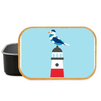 Leuchtturm - Möwe - Comic - Geschenk - Lunch Box - Schwarz - Vorne