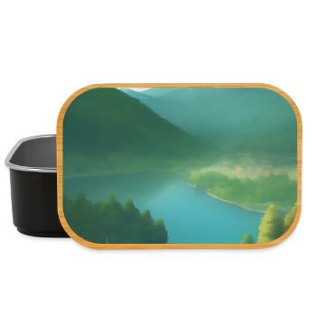 Landscape with lake, boat and mountains - Lunch Box - black - Front