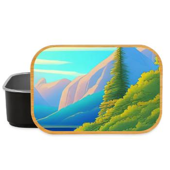 Landscape with lake, boat and mountains - Lunch Box - black - Front