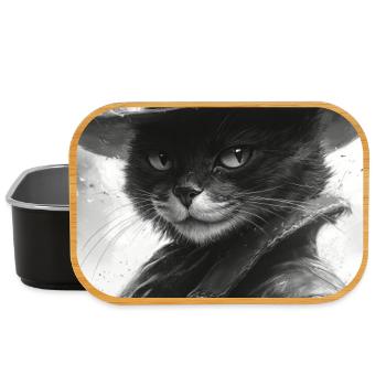 Schwarzweiß-Katze im Cowboylook - Lunch Box - Schwarz - Vorne