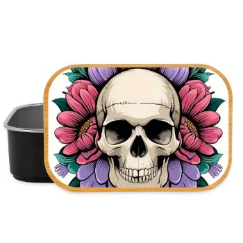 tête de mort affiche fleurir avec des os fleurs - Boîte à goûter - noir - Devant