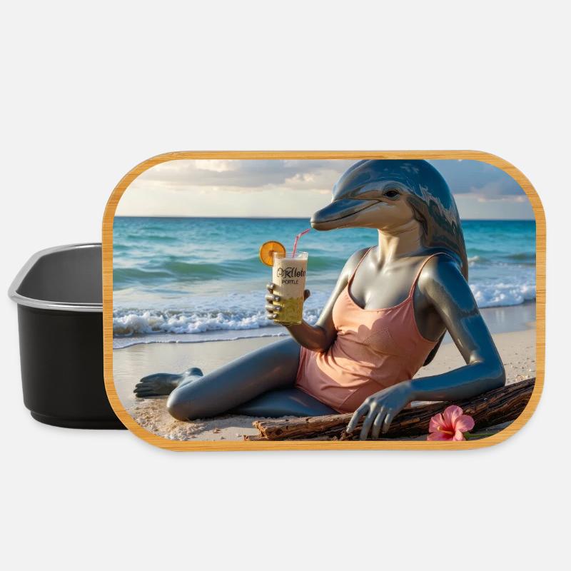 Humanoid Dolphin on the Beach - Lunch Box - black