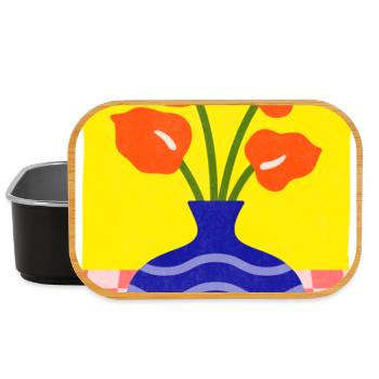 Abstract Art Blue Pot and Flower Retro Style - Lunch Box - black - Front