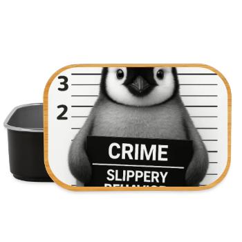 Penguin in the interrogation – Slippery on it - Lunch Box - black - Front