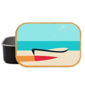 Boot am Strand – Sommerliches Urlaubs Poster - Lunch Box - Schwarz - Vorne