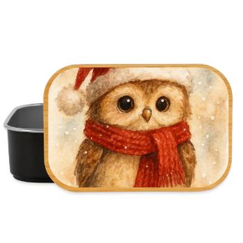 Hibou d’hiver avec écharpe et chapeau - Boîte à goûter - noir - Devant