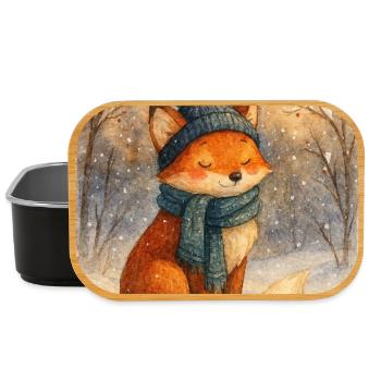 Renard d’hiver avec écharpe et chapeau - Boîte à goûter - noir - Devant