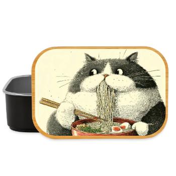 Ramen Cat Ukiyo-e Charm - Lunch Box - black - Front