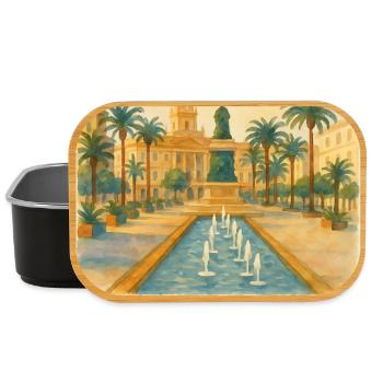 Cádiz Spain – Watercolor Travel Poster Plaza - Lunch Box - black - Front