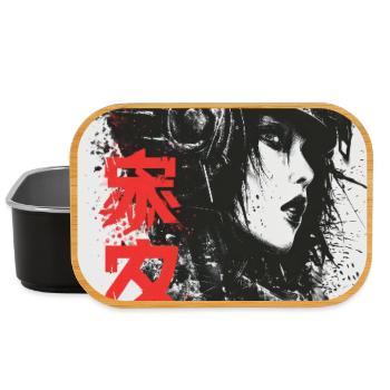 Futuristic Ink Portrait with Red Kanji - Lunch Box - black - Front