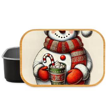 Fröhlicher Schneemann mit heißer Schokolade - Lunch Box - Schwarz - Vorne