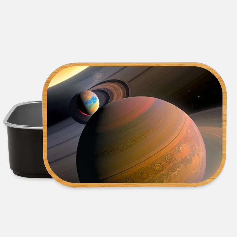 Celestial Ringed Planets Artwork - Lunch Box - black