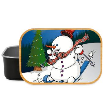 Illustration d’un joyeux bonhomme de neige sur des skis - Boîte à goûter - noir - Devant