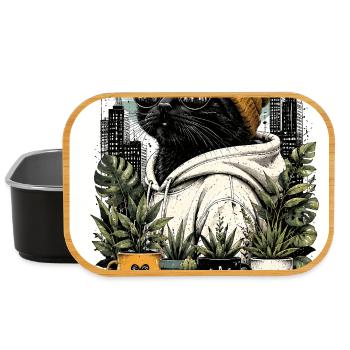 Kater im Hoodie mit Pflanzen - Lunch Box - Schwarz - Vorne