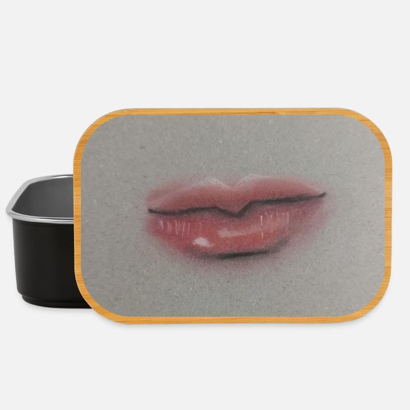 Expressive lip art on grey foil - Lunch Box - black