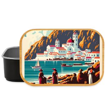 Patmos Greece vintage holiday design - Lunch Box - black - Front