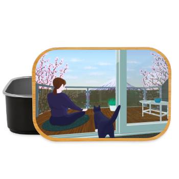 Balcony Zen with Cat - Lunch Box - black - Front