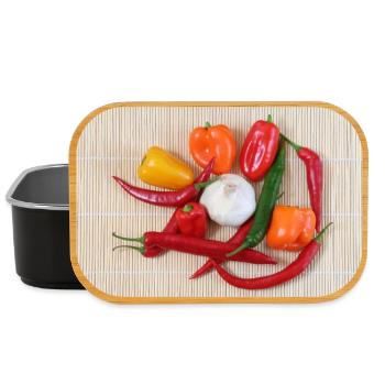 Bunte Chilischoten und Knoblauch - Lunch Box - Schwarz - Vorne