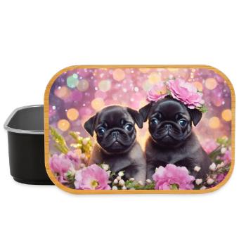 Petits chiens avec couronne de fleurs - Boîte à goûter - noir - Devant