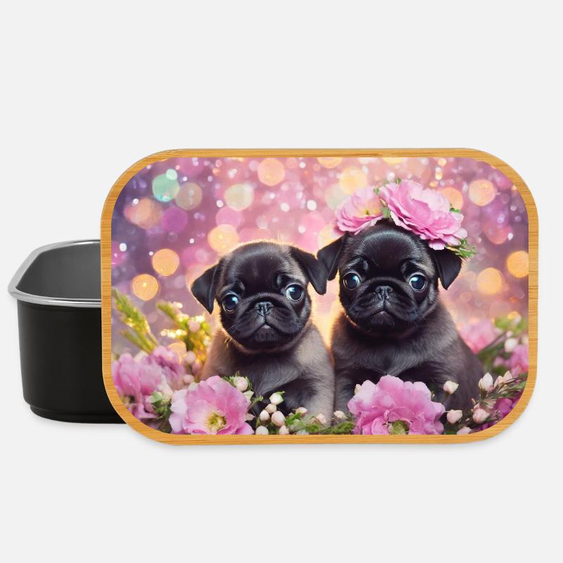 Petits chiens avec couronne de fleurs - Boîte à goûter - noir