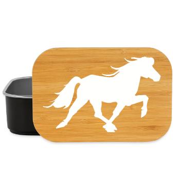 Sporty Icelandic horse in the race pass - Lunch Box - black - Front