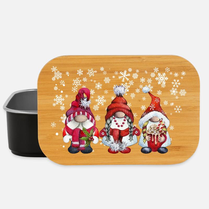 Wintergnome Trio mit Schneeflocken - Lunch Box - Schwarz